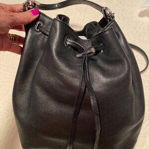 Tory Burch drawstring bucket bag, smooth leather convertible crossbody